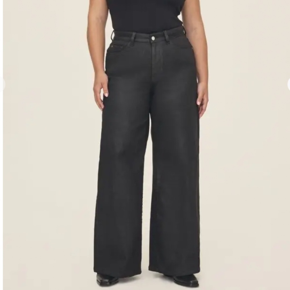 Warp + Weft NCE Nice Cote Wide Leg Jeans Noir Wax Coated Black Size 25P NWT